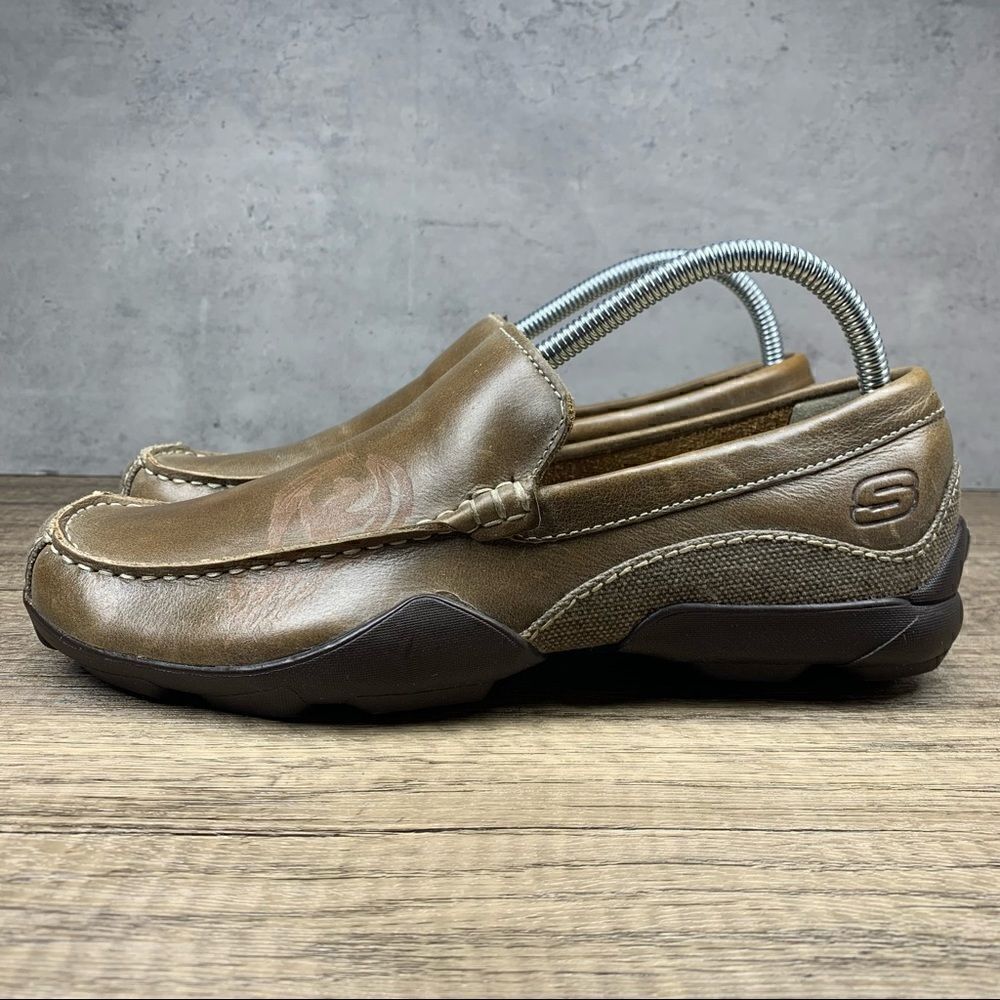 ‎SKECHERS Shoes Men’s Sz 8 Brown Leather~”Rising Phoenix” Loafers Driving 60660